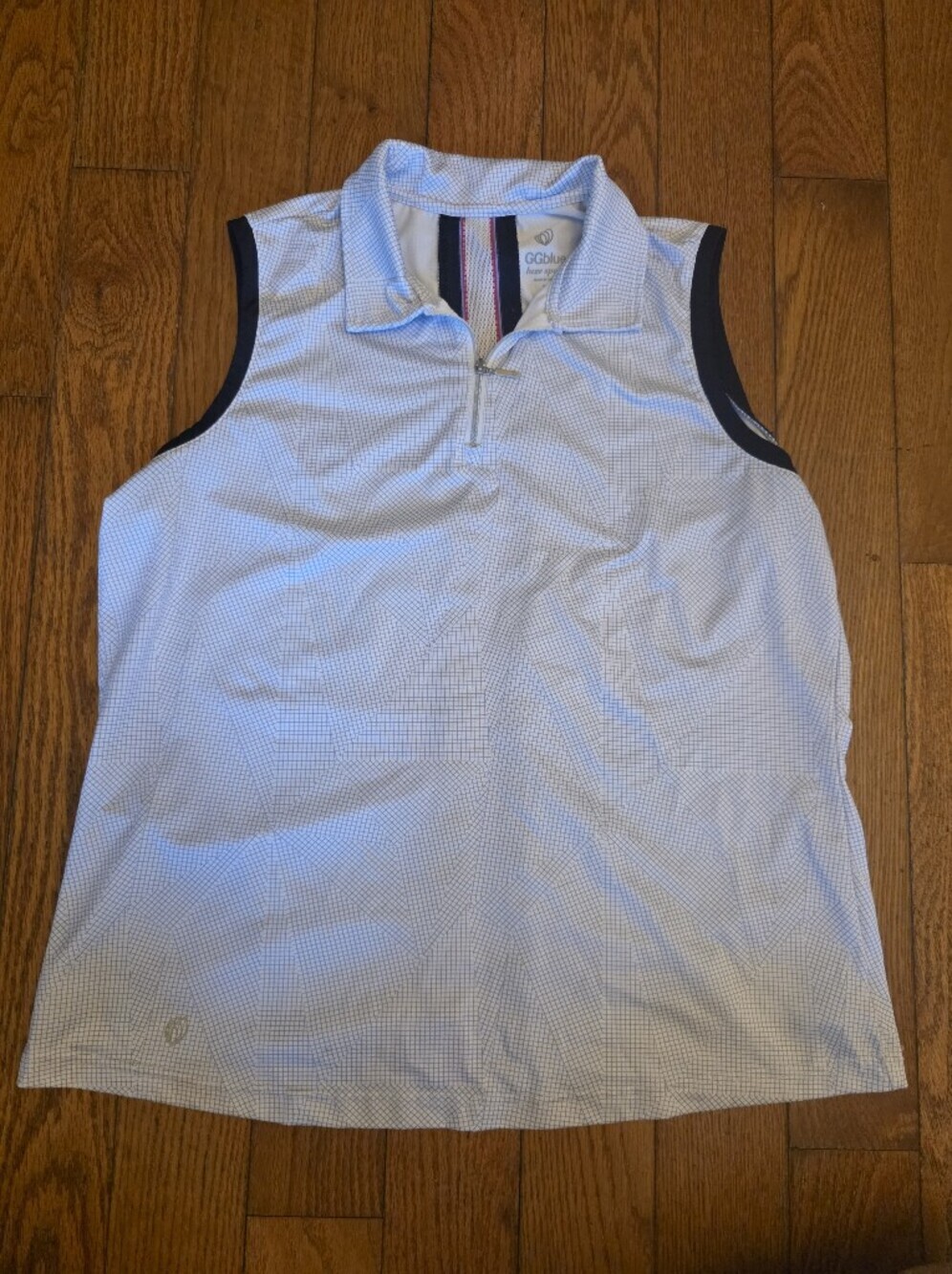 GGblue Sleeveless Zip Polo Tank Top - Light Blue Gingham